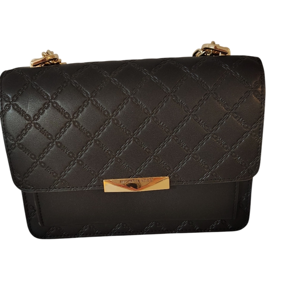 Women's Quilted Black Chain Shoulder Bag with Gold Hardware